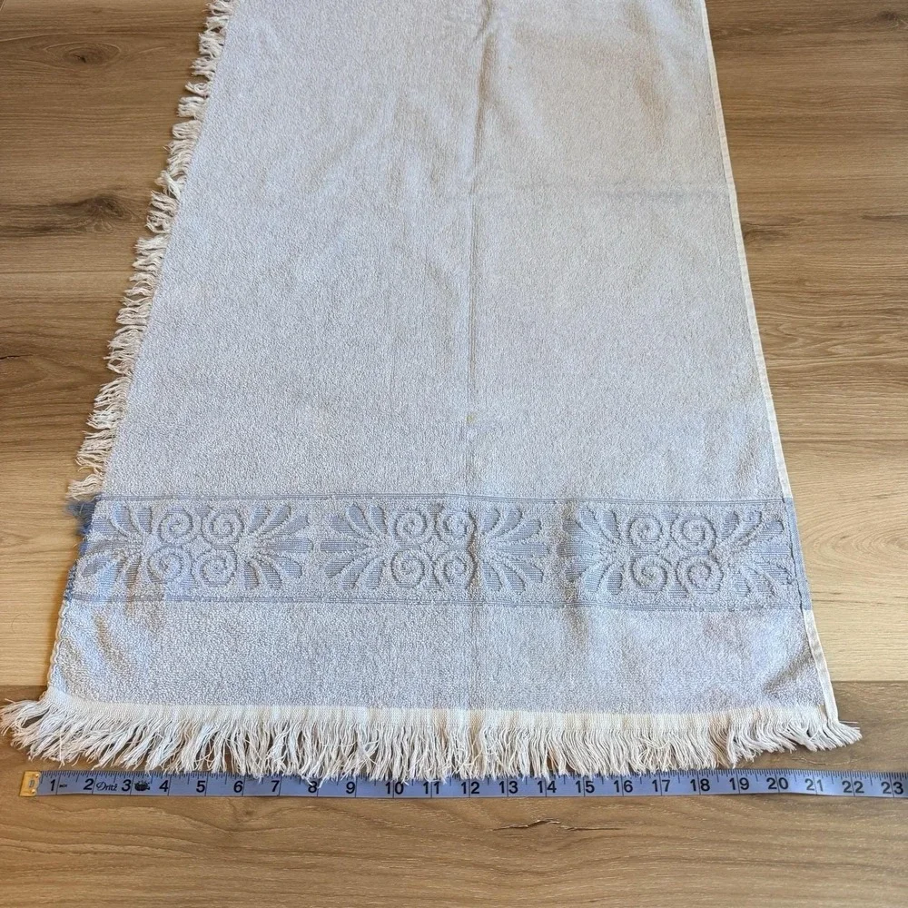 Vintage 70's Light Blue Bath Towel Cannon Fringe MCM